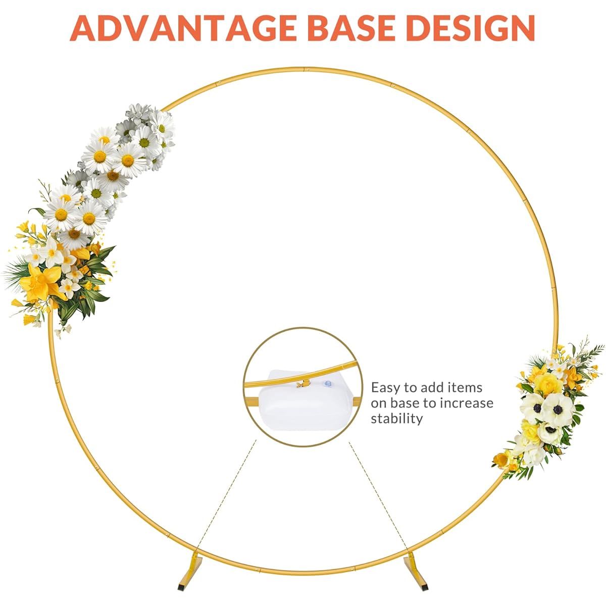 Chignon 7ft Round Backdrop Stand Stable Circle Balloon Arch Metal Frame for Wedding Birthday Party Baby Shower Decoration (Gold)