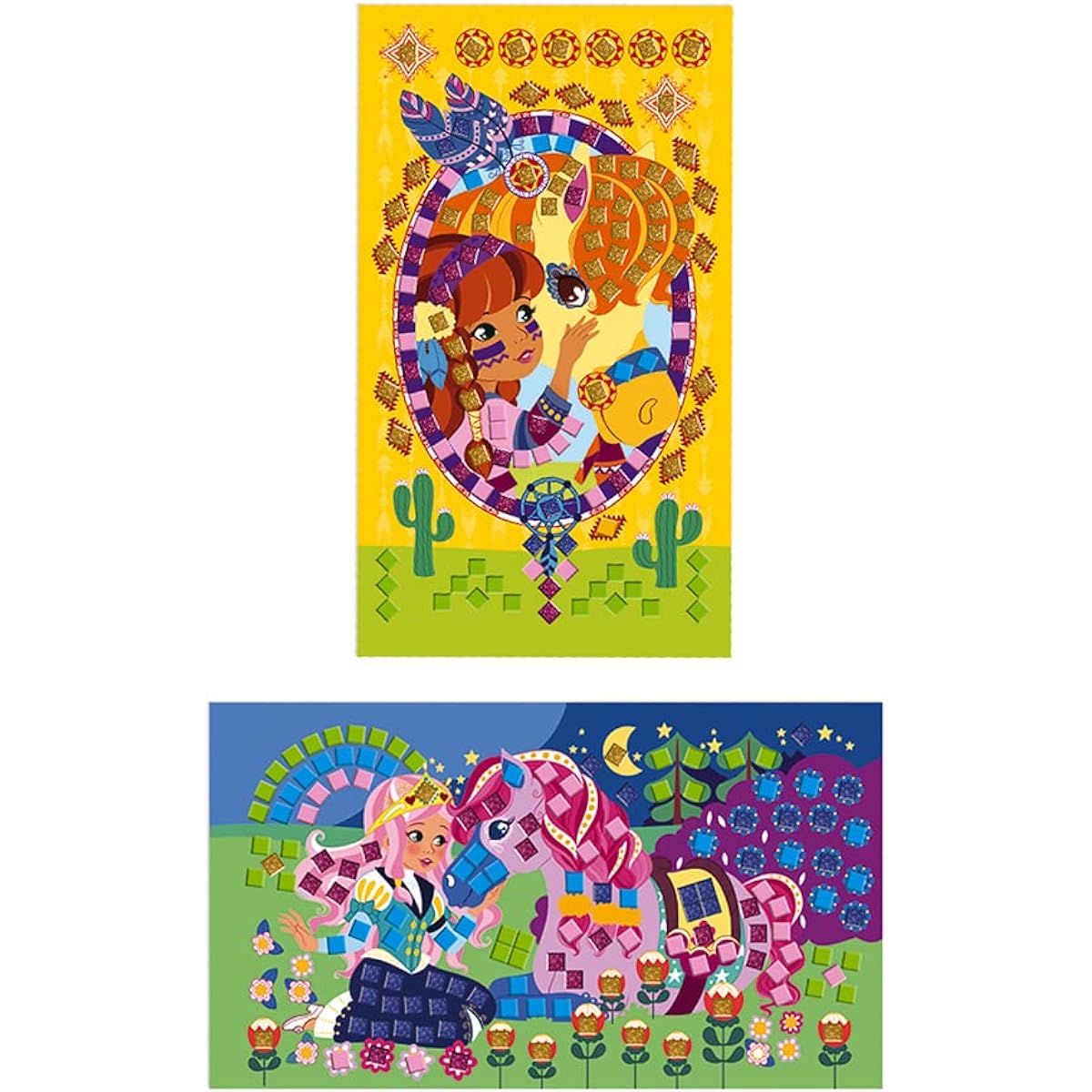 Janod Crafts No Glue Unicorn Pony Sticker Mosaic Kit Creative Imagination Invention Developmental Exercises STEAM Approach Ages 4-8+ (J07804)