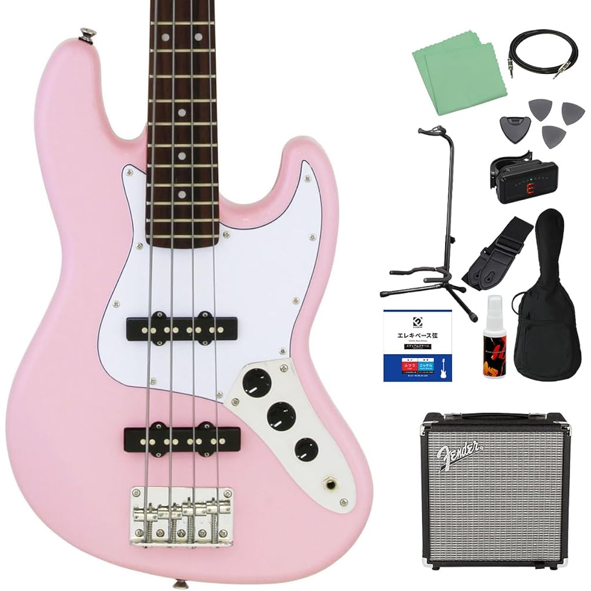 LEGEND LJB-MINI Kawaii Pink Bass Beginner 12-piece Set [Fender Amp Included] Mini Size Legend