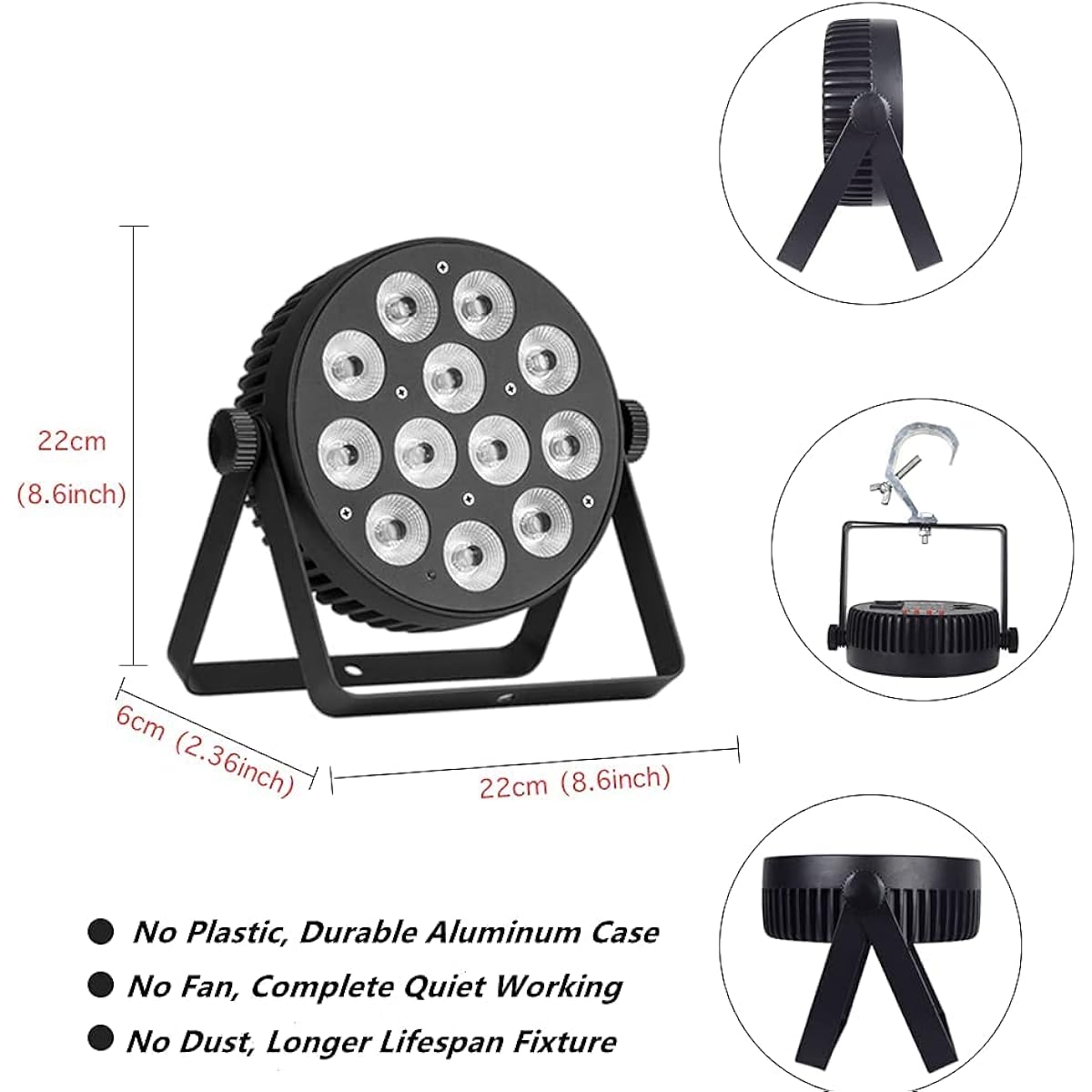 RIUKOE LED Par Aluminum Cast Accent Light DMX Stage Light RGBW Dimmable DJ Light Sound Activation Powerful Slim LED Wash Uplight for Church Wedding Club Live Show