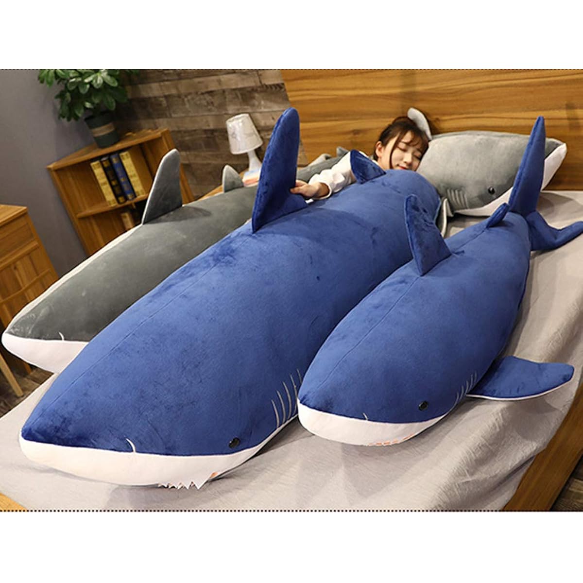 MILEE Extra Large Shark Stuffed Animal, Shark Stuffed Animal, Large Shark Body Pillow, Fluffy Fish Body Pillow, Shark (Gray, 200cm)