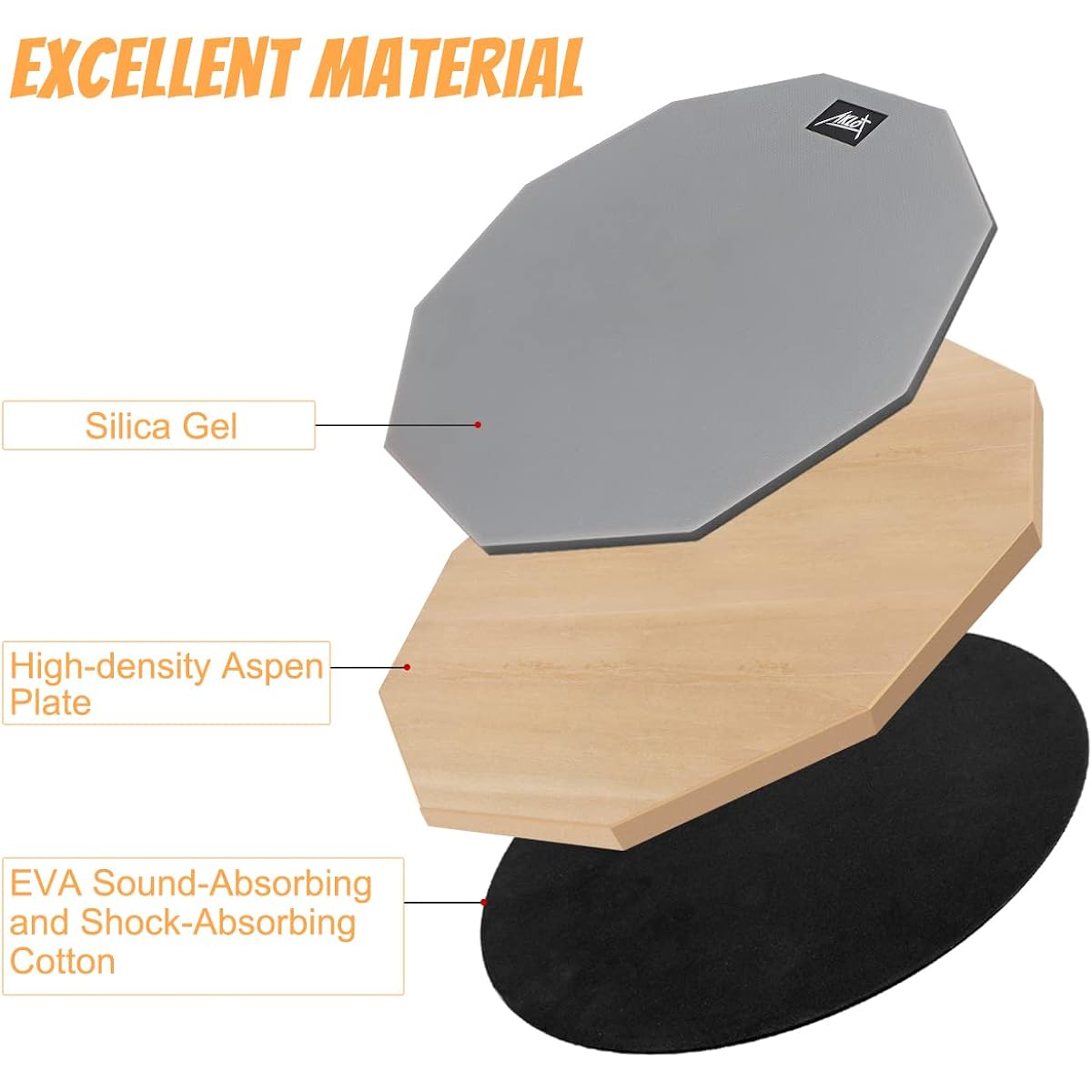 AKLOT Practice Pad 12 Inch Silica Gel Pad Drum Set for Adults and Children with Snare Drum Stand Double Sided Drumstick Bag MI3962-1 Light Gray