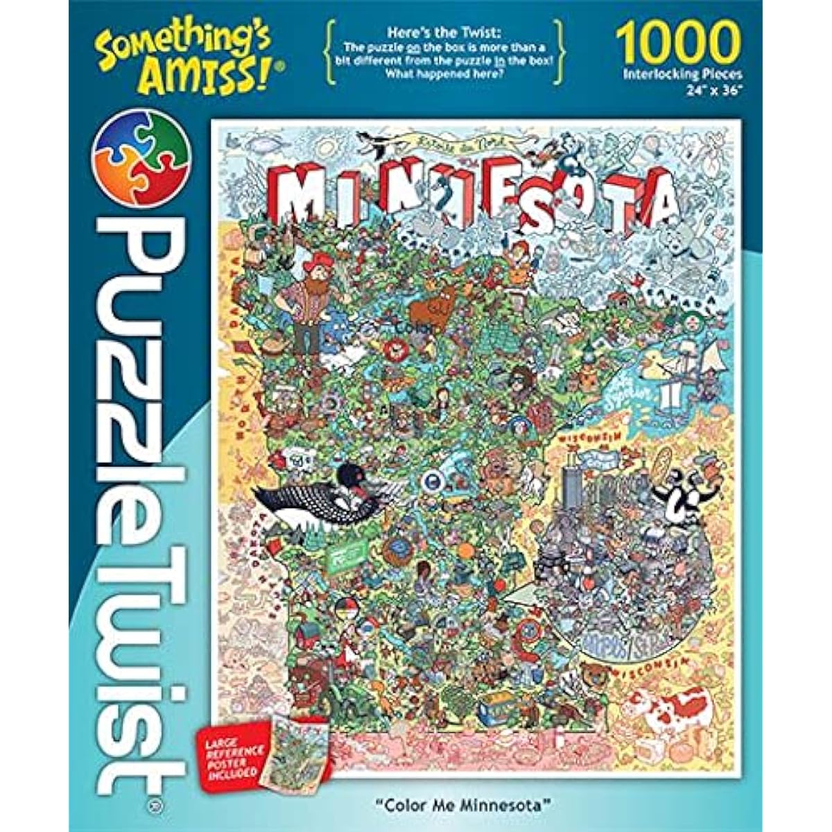 PuzzleTwist Jigsaw Puzzle | Color Me Minnesota | Something's Amiss! Series | 1000 Pieces | State Cartoon Family Pastime