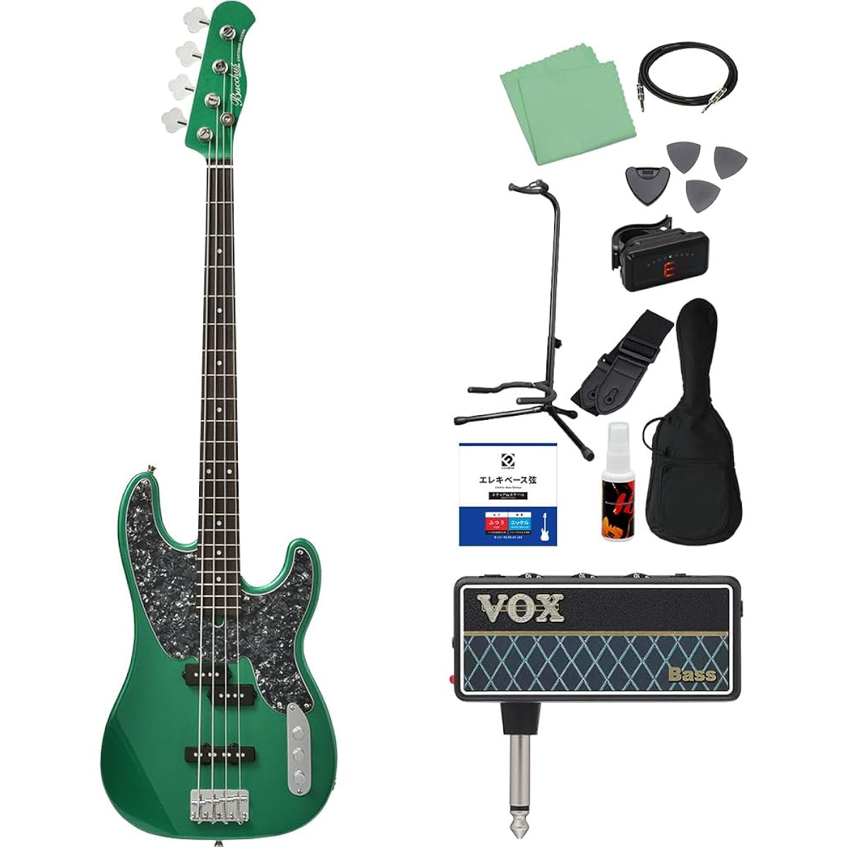 Bacchus BTB-PJ/R GRM-MH Green Metallic Bass Beginner 12-piece Set [with amPlug] Precision Bass Type Bacchus