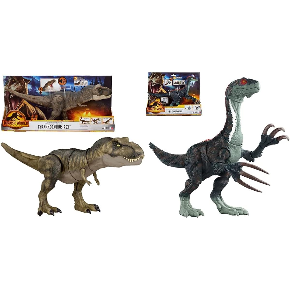 Mattel Jurassic World Super Bite! Roaring T-Rex [Total length: approx. 53 cm] [Ages 4 and up] HDY55 Brown Large & Jurassic World Super Action! Therizinosaurus [Total length: approx. 34 cm] [Ages 4 and up] GWD65 Green Large [Buy as a set]