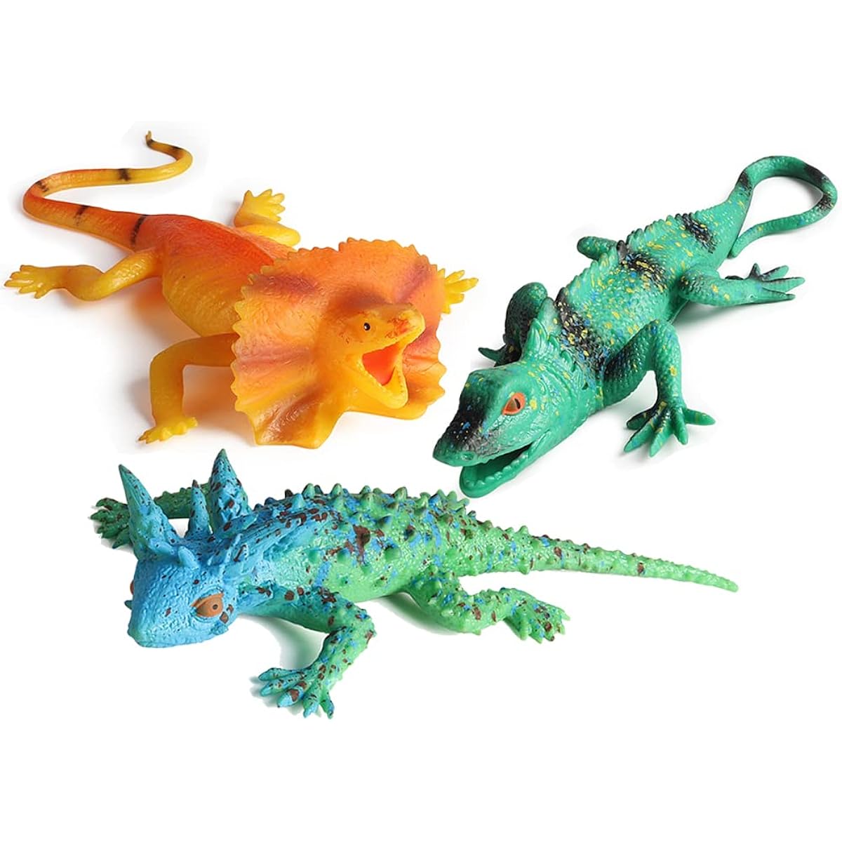 RCOMG Realistic Lizard Toys TPR Odorless Super Stretch Stress Relief Squishy Rubber Animal Figures for Bath Pool Party Cake Topper Set of 3