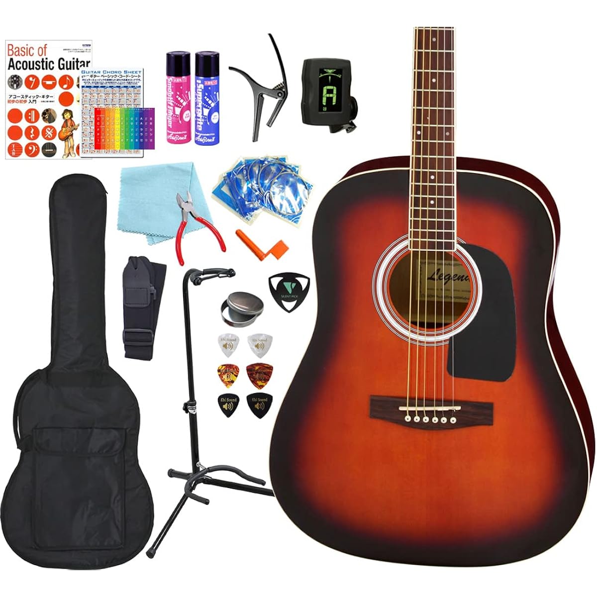 Acoustic guitar, Western type, Legend WG-15, acoustic guitar, beginner, 18-piece set, BS [98765]