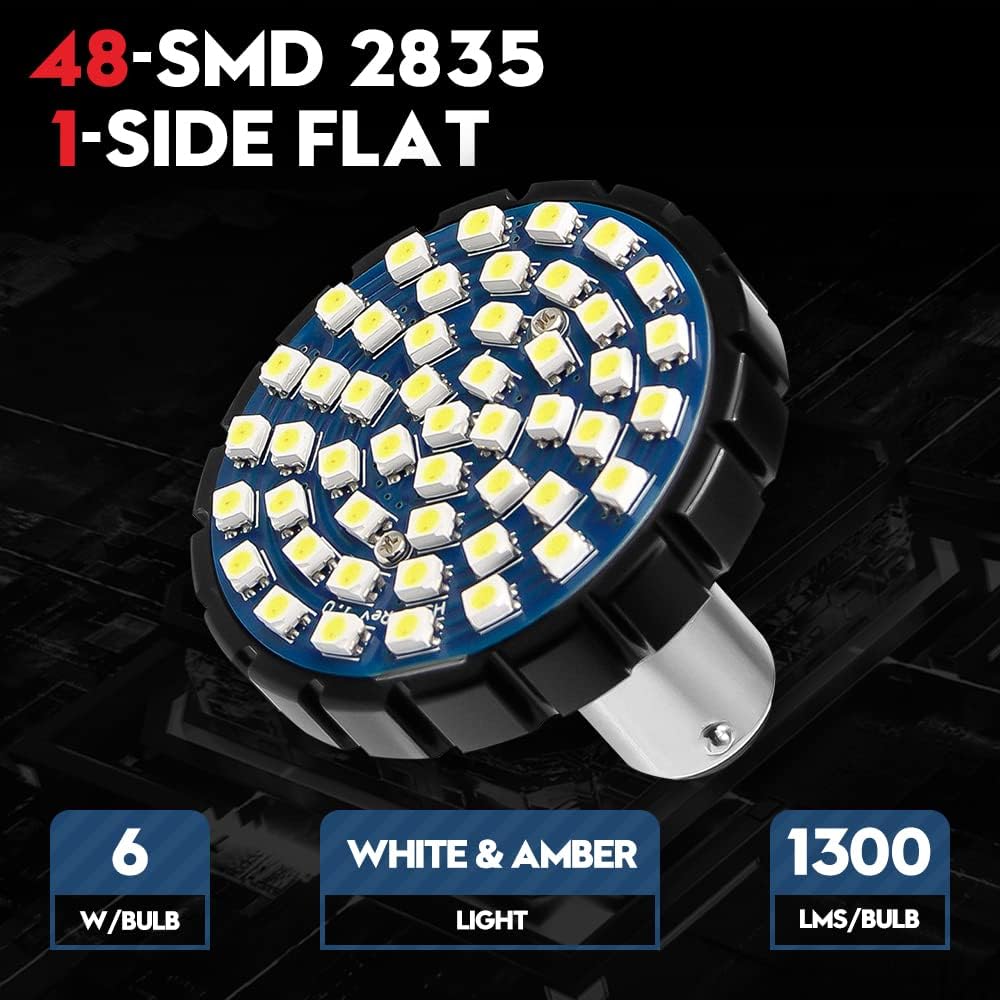 VehiCode 1157 Harley LED Bulb Kit - White Amber Dual Color Switchback 2357 2057 7528 BAY15D Motorcycle Harley-Davidson Front Running Driving Turn Signal Lamp Bullet Light (Pack of 2)