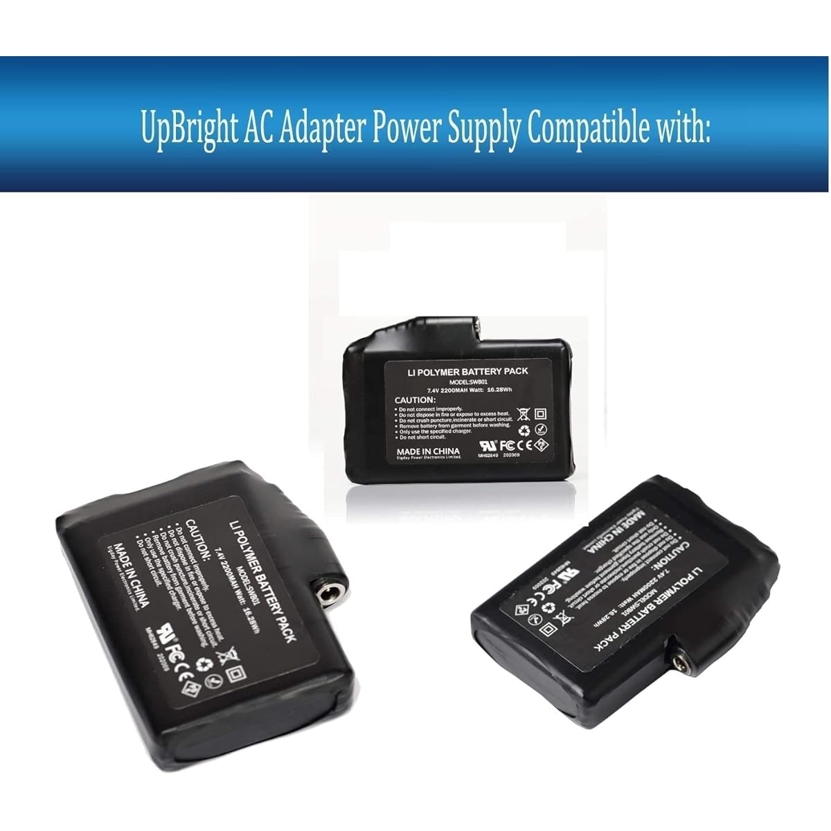 UpBright AC DC Adapter Lithium Polymer Battery Pack 7.4V Model SWB01 2200mAh 16.28Wh SWB03 3000mAh 22.2Wh SWB07 4400mAh 32.56Wh Lithium Polymer Power Cord Cable Battery Charger Main PSU