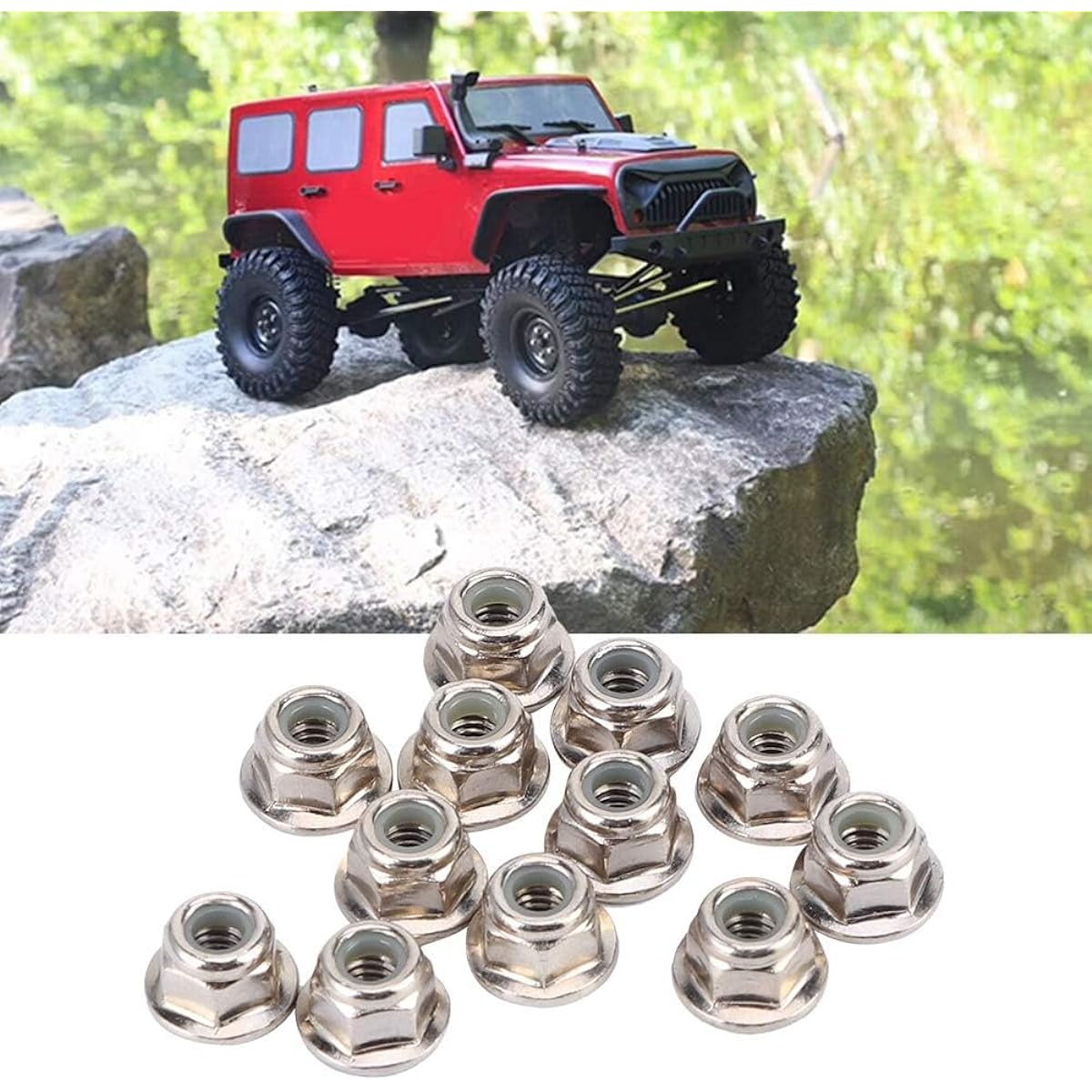 HERCHR 4mm Wheel Nuts, 12pcs Non-Slip Tire 4mm Lock Nuts for Axial TRX4 TRX6 SCX10 1/10 RC Model Car (Silver)