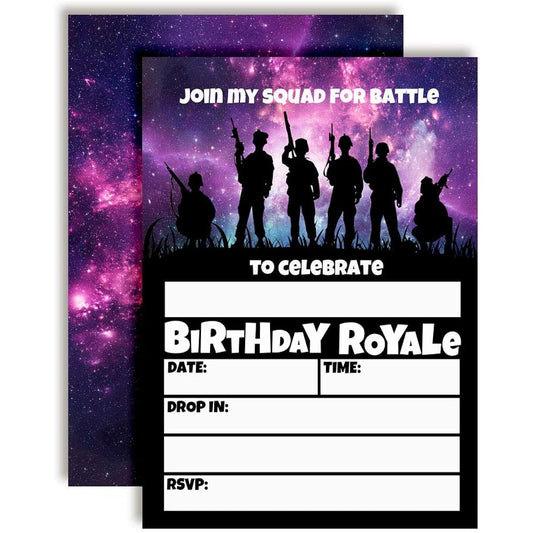 AmandaCreation Galaxy Fort Battle Video Game Birthday Party Invitations 20 Pieces 5"x7" 20 on Cards with White Envelopes Video Game Party Supplies