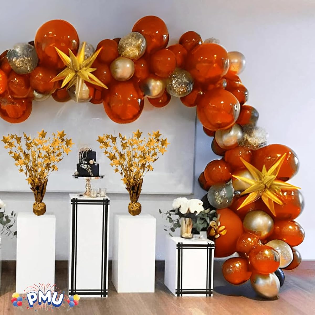 PMU Starburst Balloon Centerpieces - Beautiful Table Centerpieces for Memorial Day, Birthday, Veterans Day, Parties, Independence Day Celebrations - Perfect Party Decorations - 15" Orange Neon Package / 1
