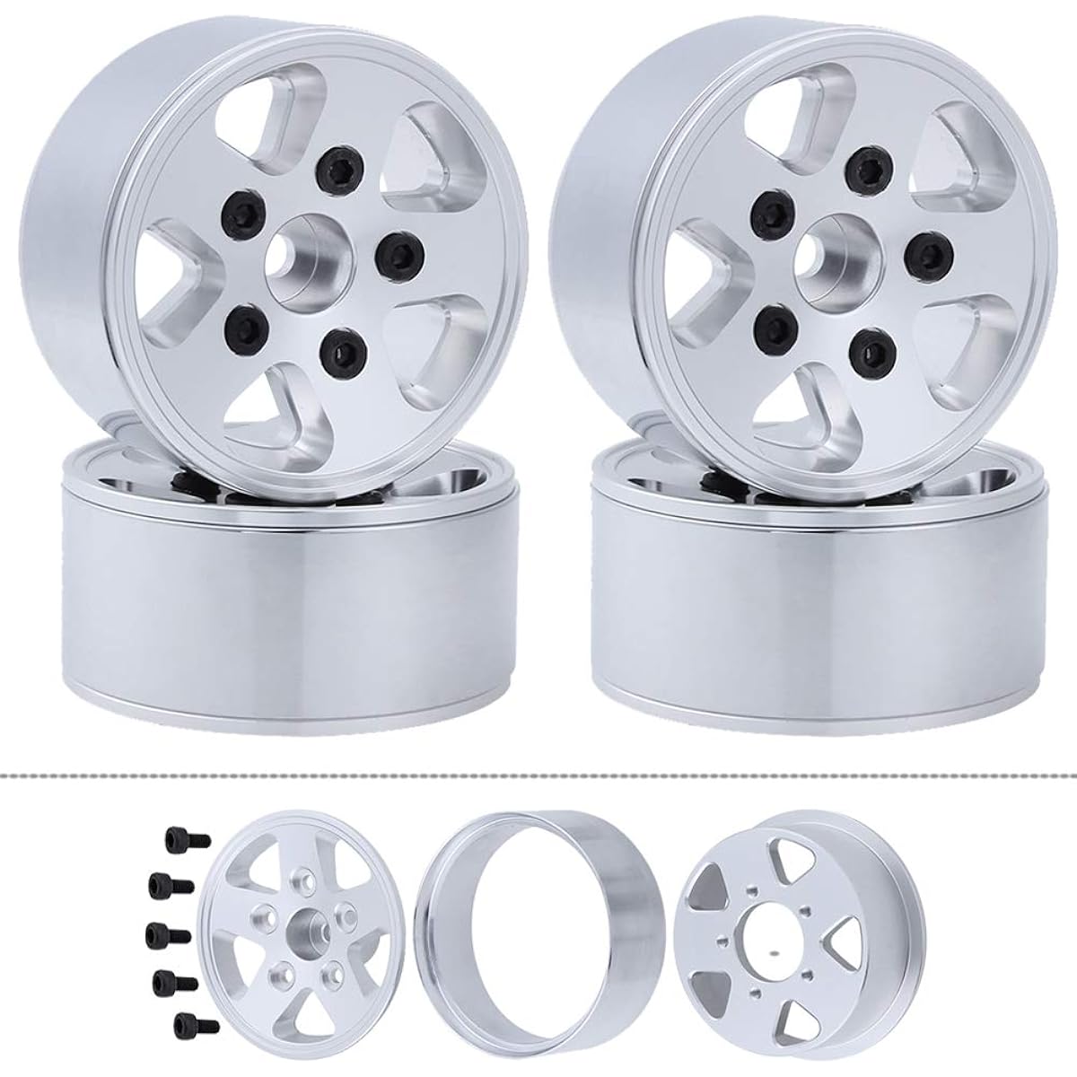 HobbyPark Metal 1.9" Beadlock Wheels 12mm Hex Hub for 1/10 Scale RC Crawler Car Traxxas TRX4 Axial SCX10 (Pack of 4)
