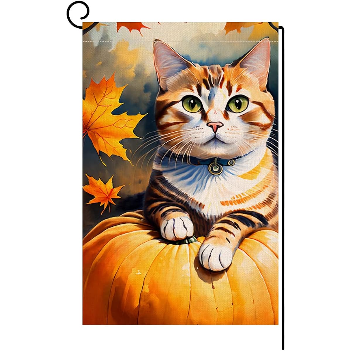 Autumn Cat Garden Flag 12x18 Vertical Double Sided Fall Pumpkin Maple Leaf Thanksgiving Holiday Outdoor Decor Burlap Yard Flag BW467