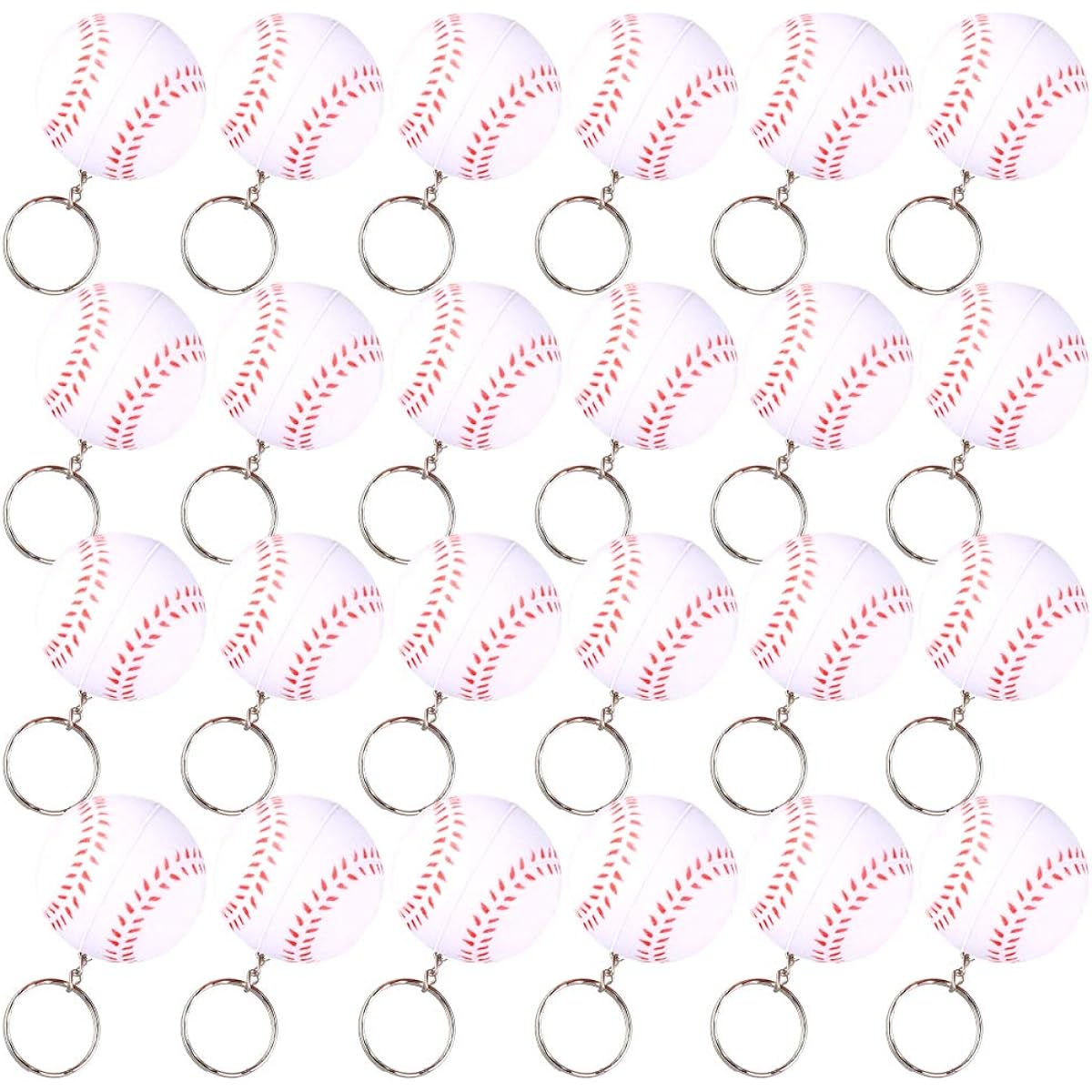 KINMAD Baseball Keychains 24 Pack Baseball Sports Stress Ball Keychain Kids Party Favors Gifts School Carnival Prizes