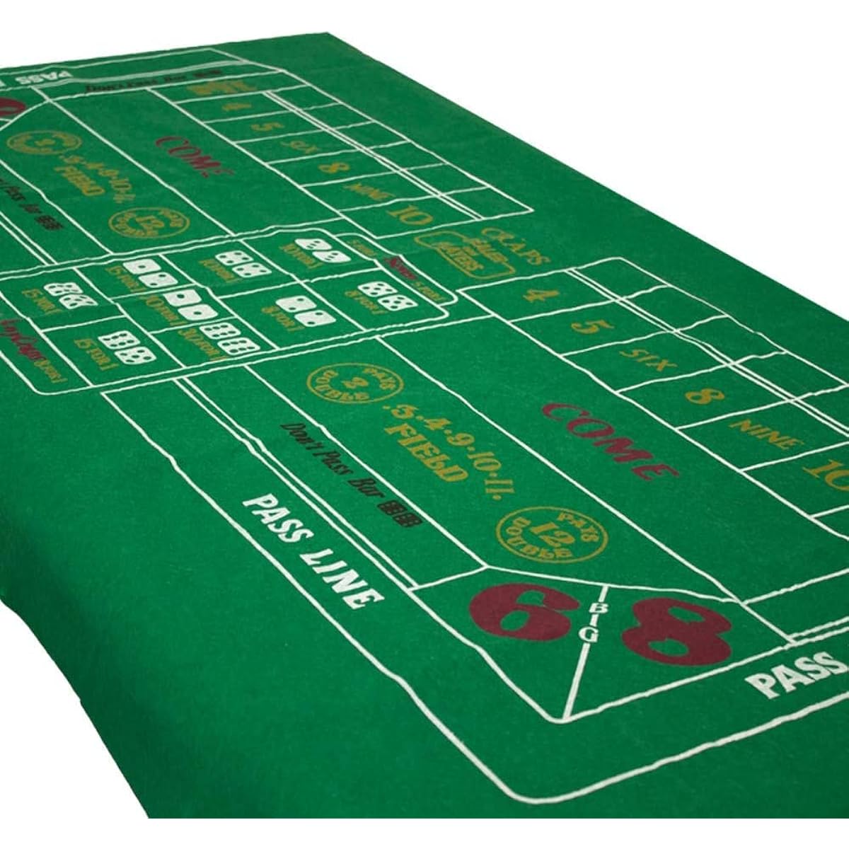 GSE Casino Style Craps Tabletop Game Set, 36"x72", Craps Layout Felt, AAA Grade 19mm Casino Dice, 5 Piece 3" Craps On/Off Puck Buttons with Matching Serial Numbers
