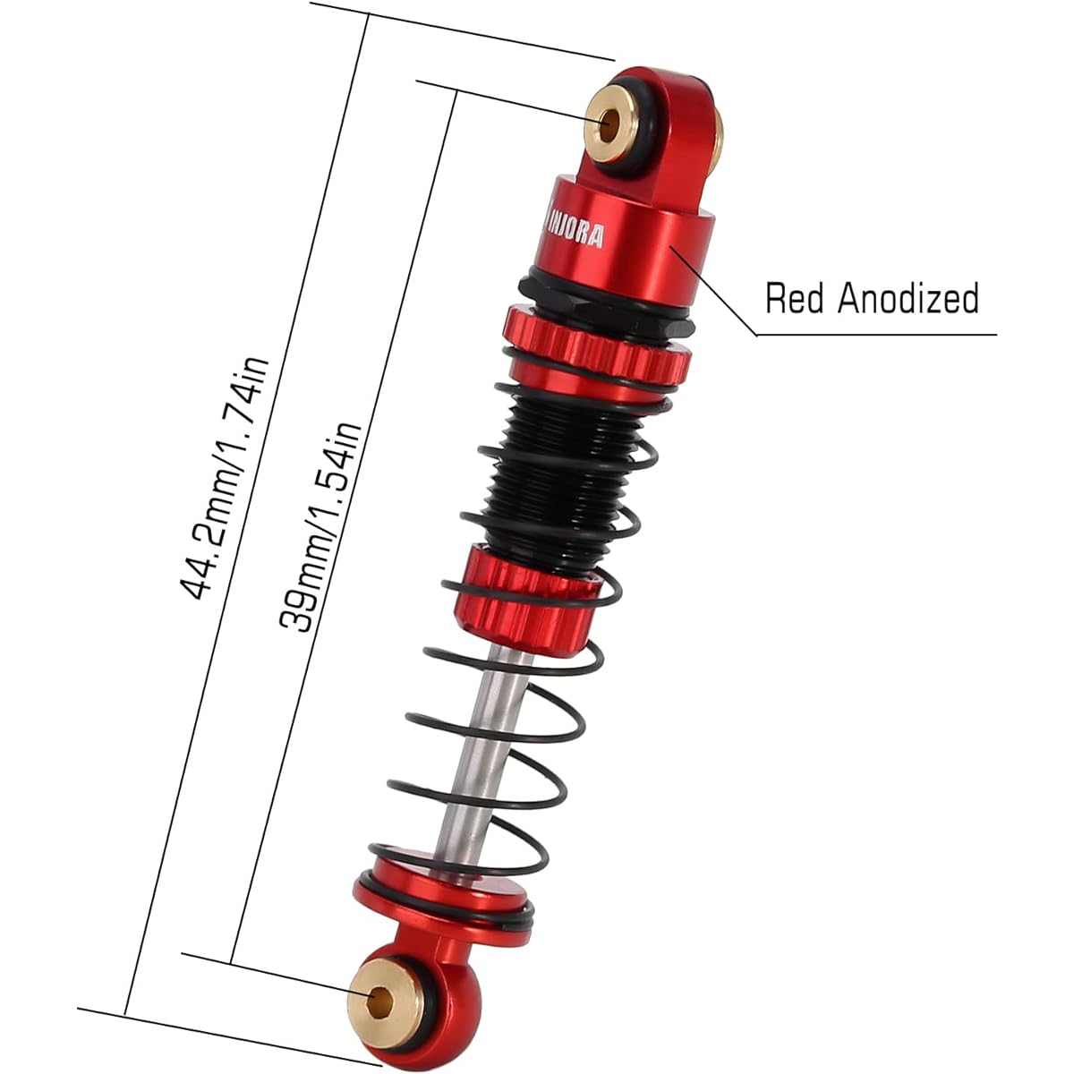 INJORA 39mm Shocks - Aluminum Threaded Shock Absorbers Oil Damper for SCX24 Gladiator C10 JLU Deadbolt B17 Axial 1/24 RC Crawler Car Upgrade Parts (Red & Black)