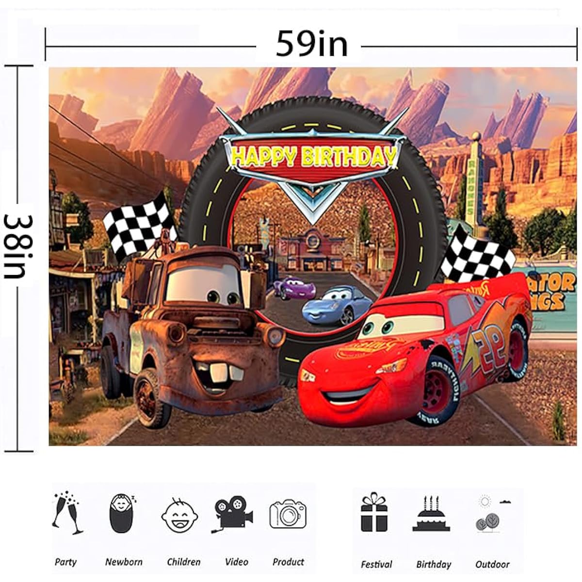 Trailer Backdrop for Birthday Party Decorations Lightning McQueen Theme Banner Baby Shower Party Supplies 5x3ft