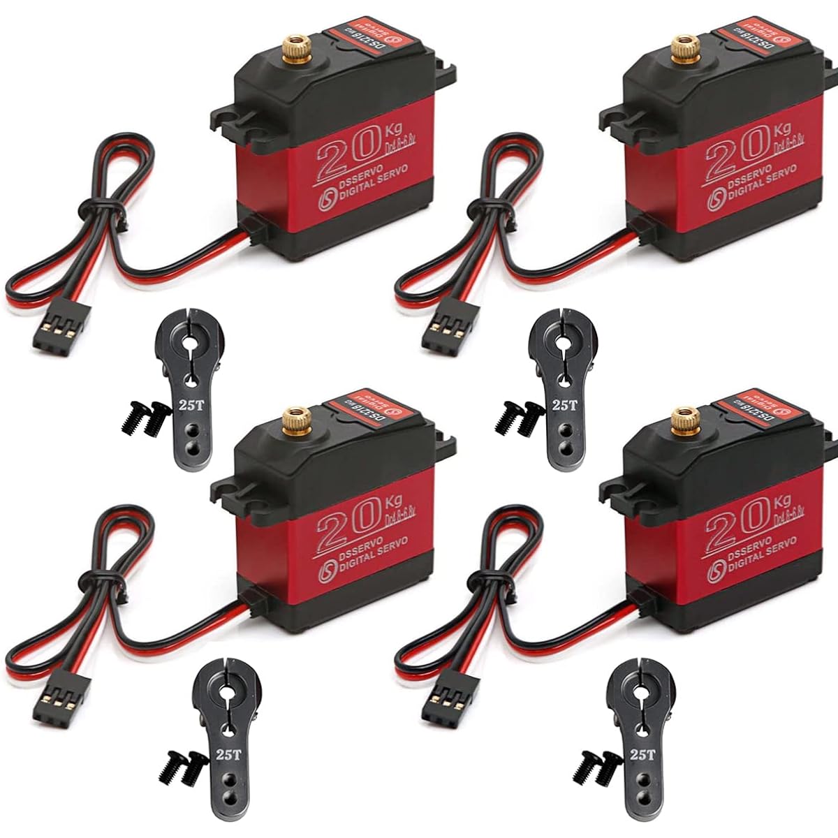 RCmall 4PCS Set DS3218 Waterproof 20KG Digital Servo Full Metal Digital Steering Servo with 25T Servo Arm for RC (270°) [Parallel Import]