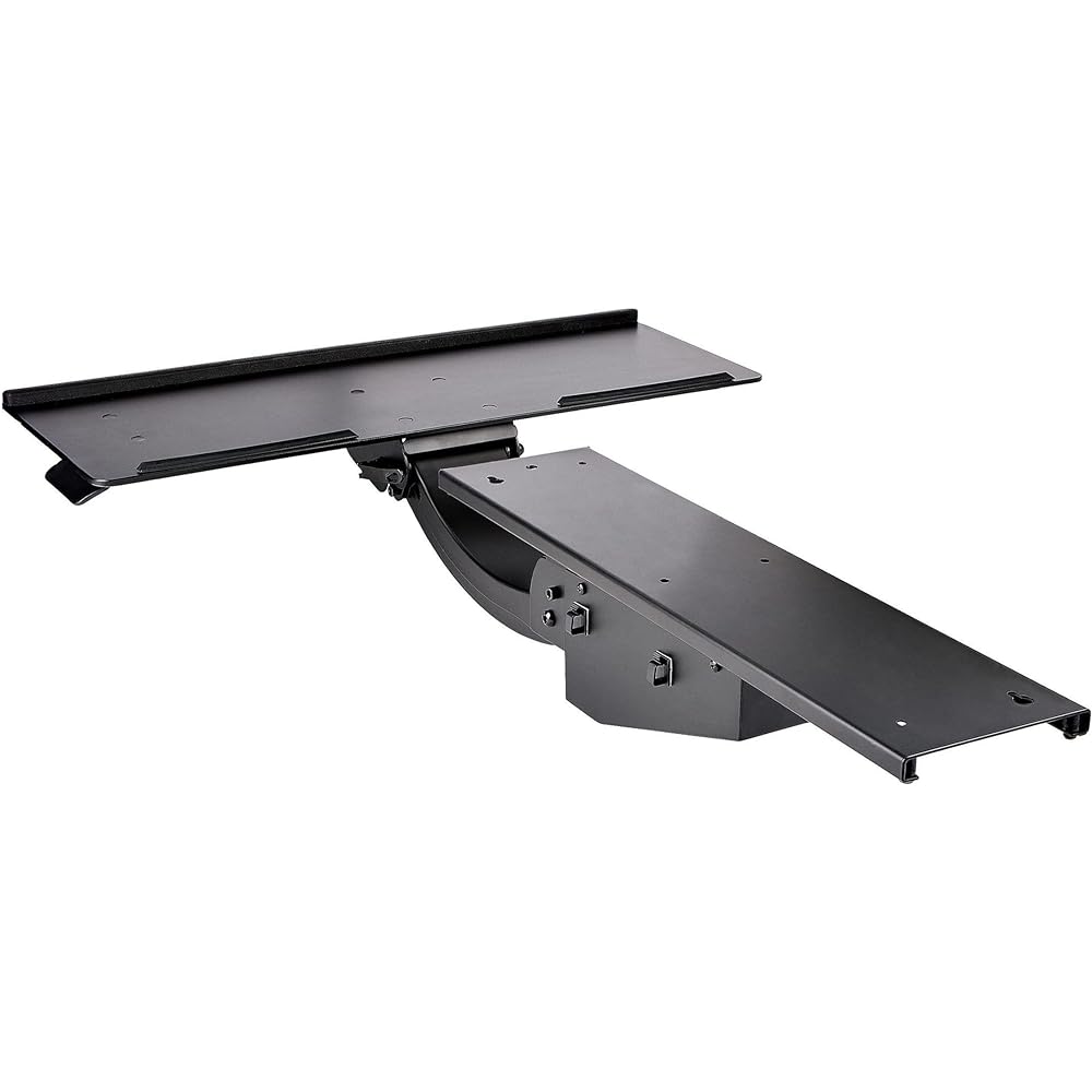 StarTech.com Sliding Keyboard Tray/Full Motion/Height Adjustable/Retrofit Keyboard/Mouse Tray/255mm x 670mm/Table Mount Compatible Ergonomic Slider/Wrist Rest & Mouse Pad Included KBTRAYADJ2 Black