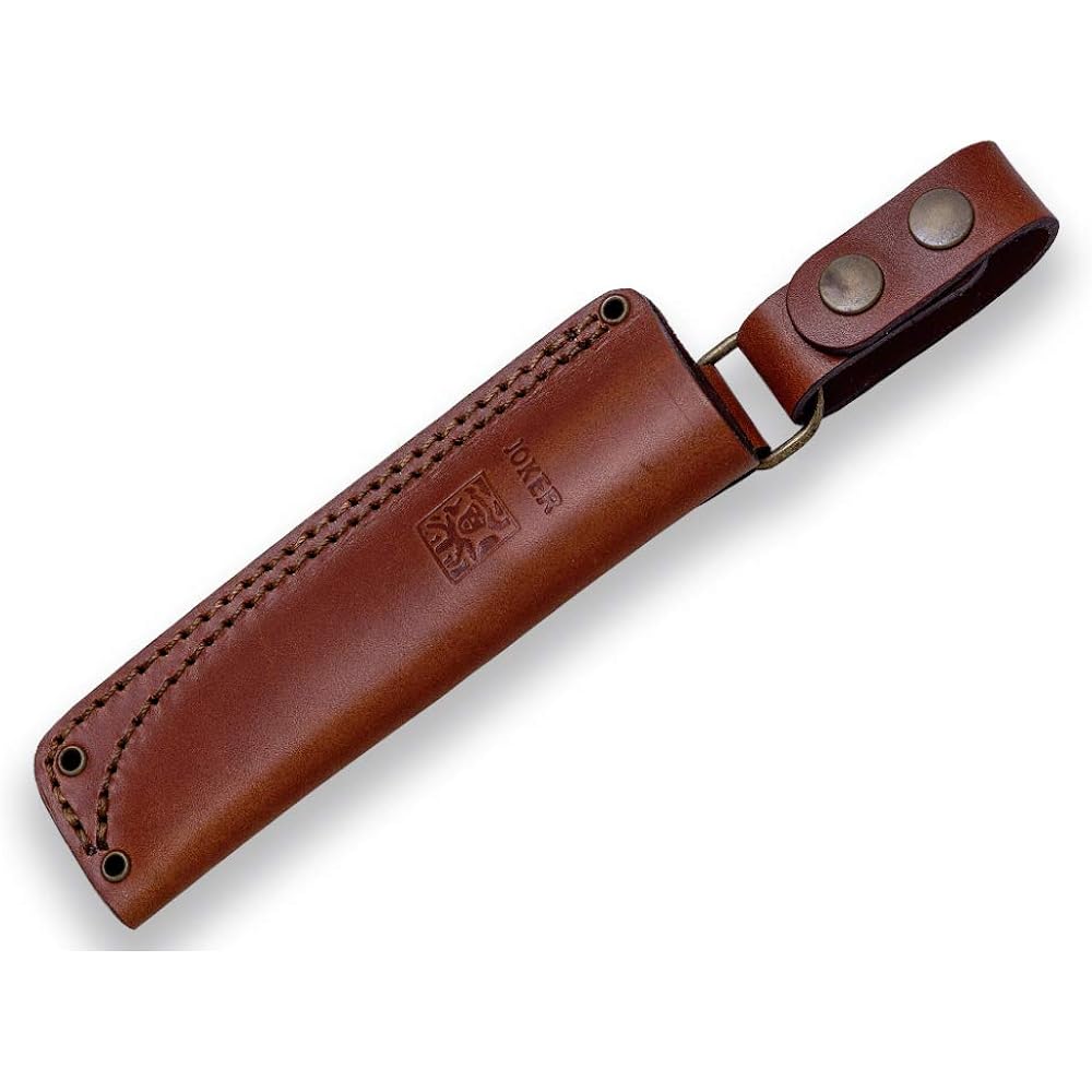 Joker Bushcraft Knife Ember F CN123 Walnut Wood Handle Leather Sheath 4.12" SANDVIK 14C28N Steel with 78.77" Paracord Fishing Hunting Camping Hiking Tool