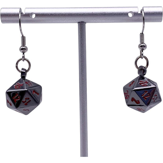 Norse Foundry Nightmare Black Mini Metal Earrings Polyhedral 10mm Ion Stone | RPG Math Game DND Pathfinder