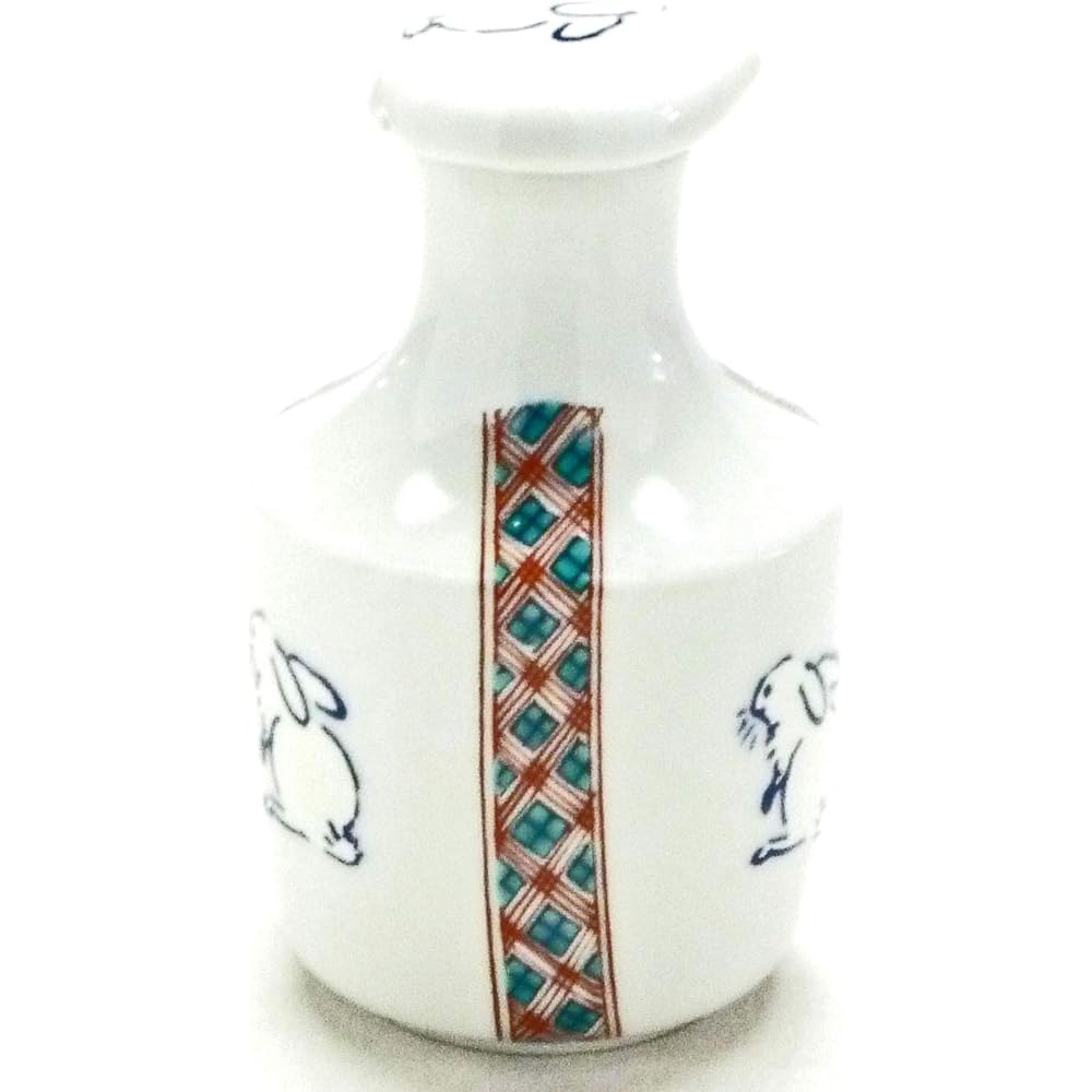 Hyakkaen - Kutani ware soy sauce jug, white rabbit, red and small pattern, back picture