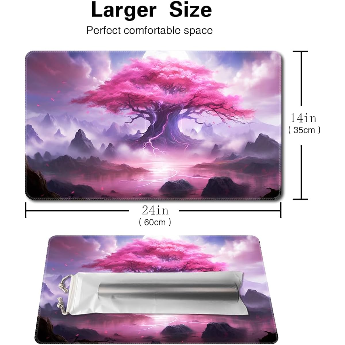 SIXTORE Premium Board Game 14x24 Inch TCG Playmat Compatible with OCG CCG RPG MTG Playmat Mouse Pad Desk Mat (Pink Sakura)