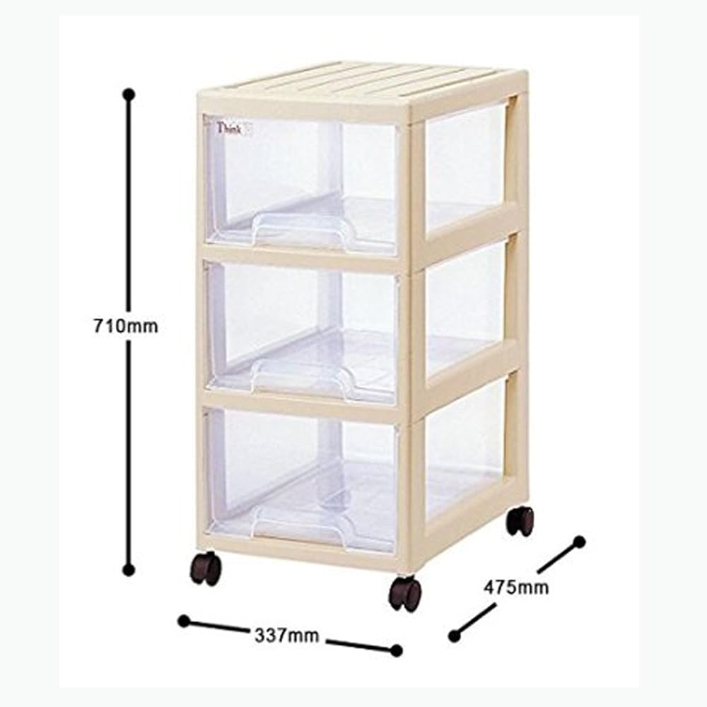 Sanko Plastic 3 Tier Clothes Storage Sink Width 33.7 x Depth 47.5 x Height 71cm Soft Beige