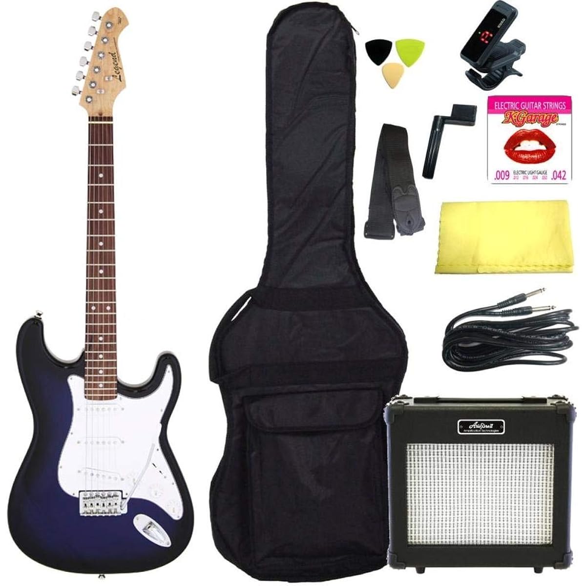 [Standard 10-piece set/ARIA 6W amplifier] Legend LST-Z BBS (Blue Black Sunburst) Stratocaster electric guitar beginner set introductory set