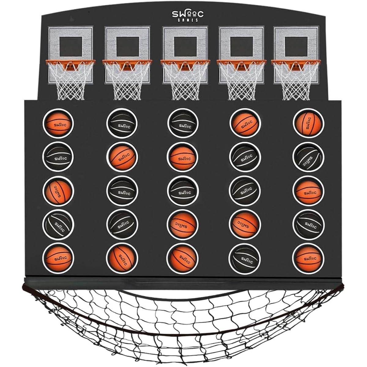 SWOOC Games - Low Post Lineup | Wall Mounted Giant Basketball 4" with 5+ Games | Basketball Hoop for Room Wall Games | Game Room Games | Mini Basketball Hoop Indoor Connect | 4 in a Row Game