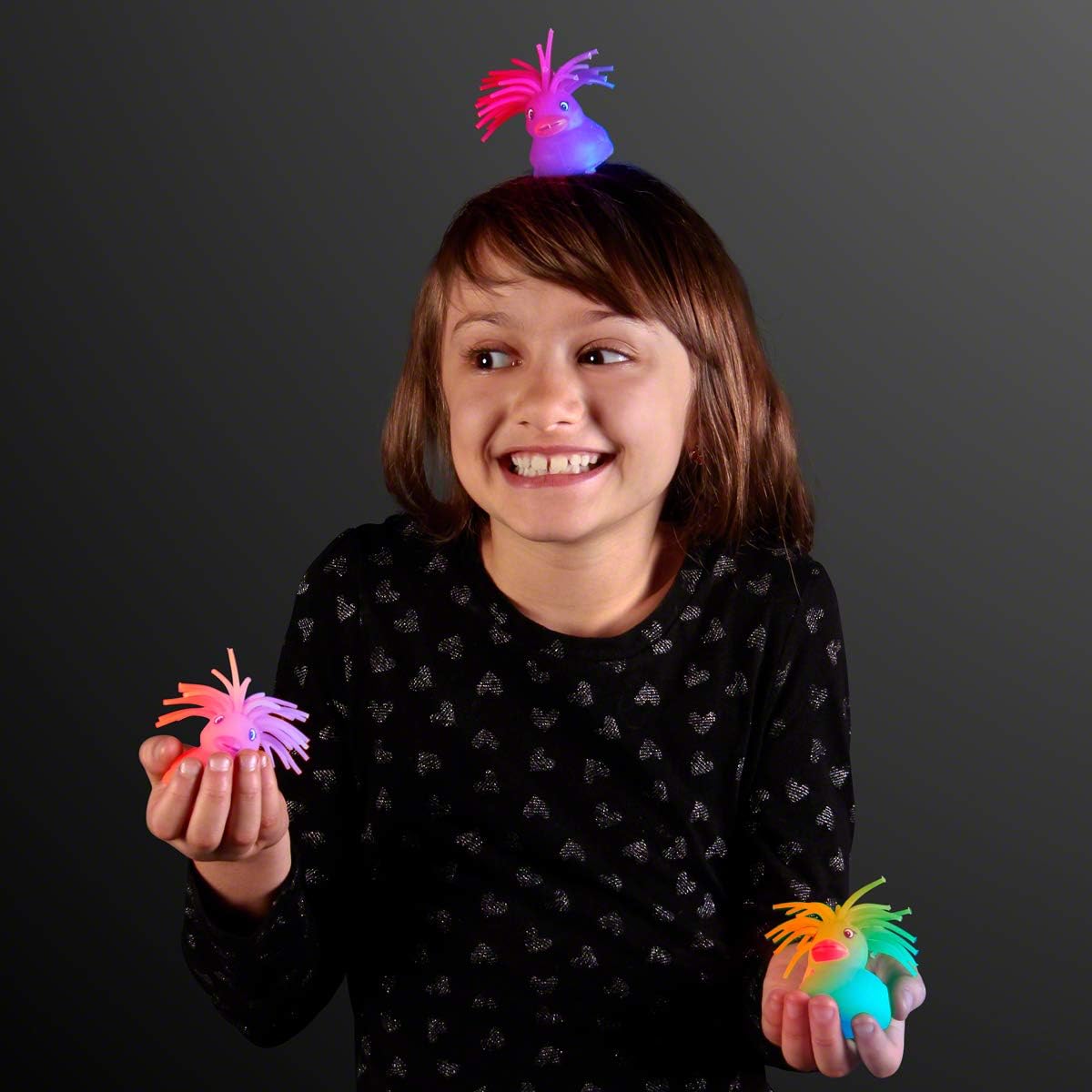 Light Up Funky Flashing Disco Ducks Crazy Puffer Hair (Set of 24)