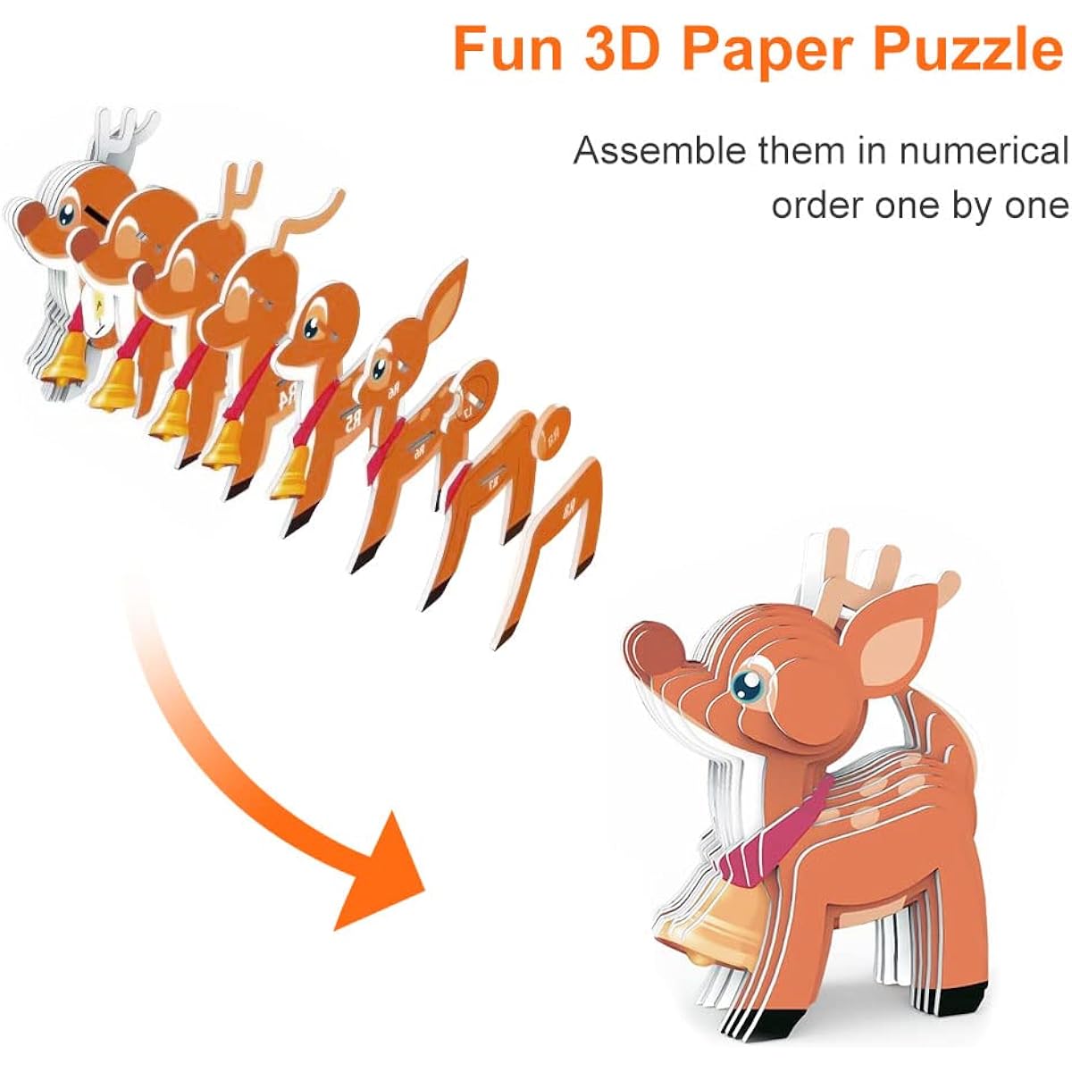 3D Paper Puzzle DIY Christmas Reindeer Model Kit Craft Gift for Kids Boys Girls Adults Animal Lovers