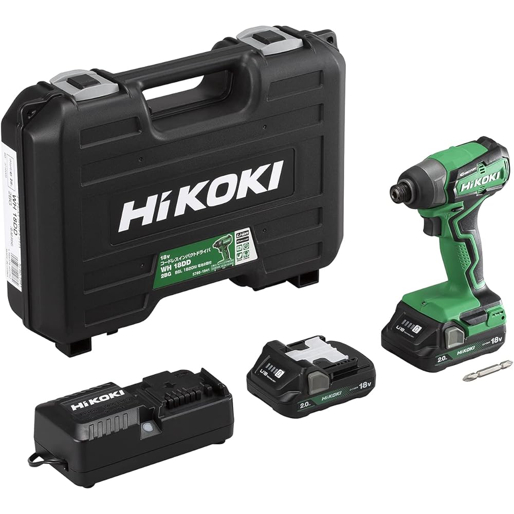HiKOKI 18V Rechargeable Impact Driver with First Repair Warranty, 18V2.0Ah Storage Battery x 2, Charger, Case Included WH18DD(2BG)
