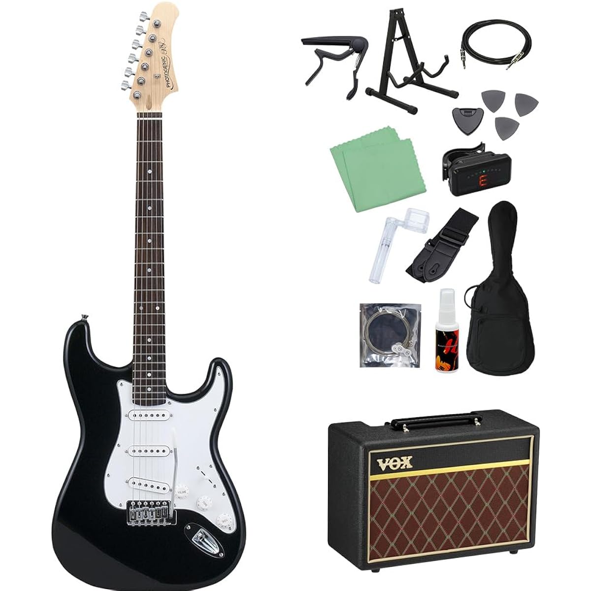 Photogenic ST-180 BK Electric Guitar Beginner 14-piece Set [With VOX Amplifier] Stratocaster Type Photogenic