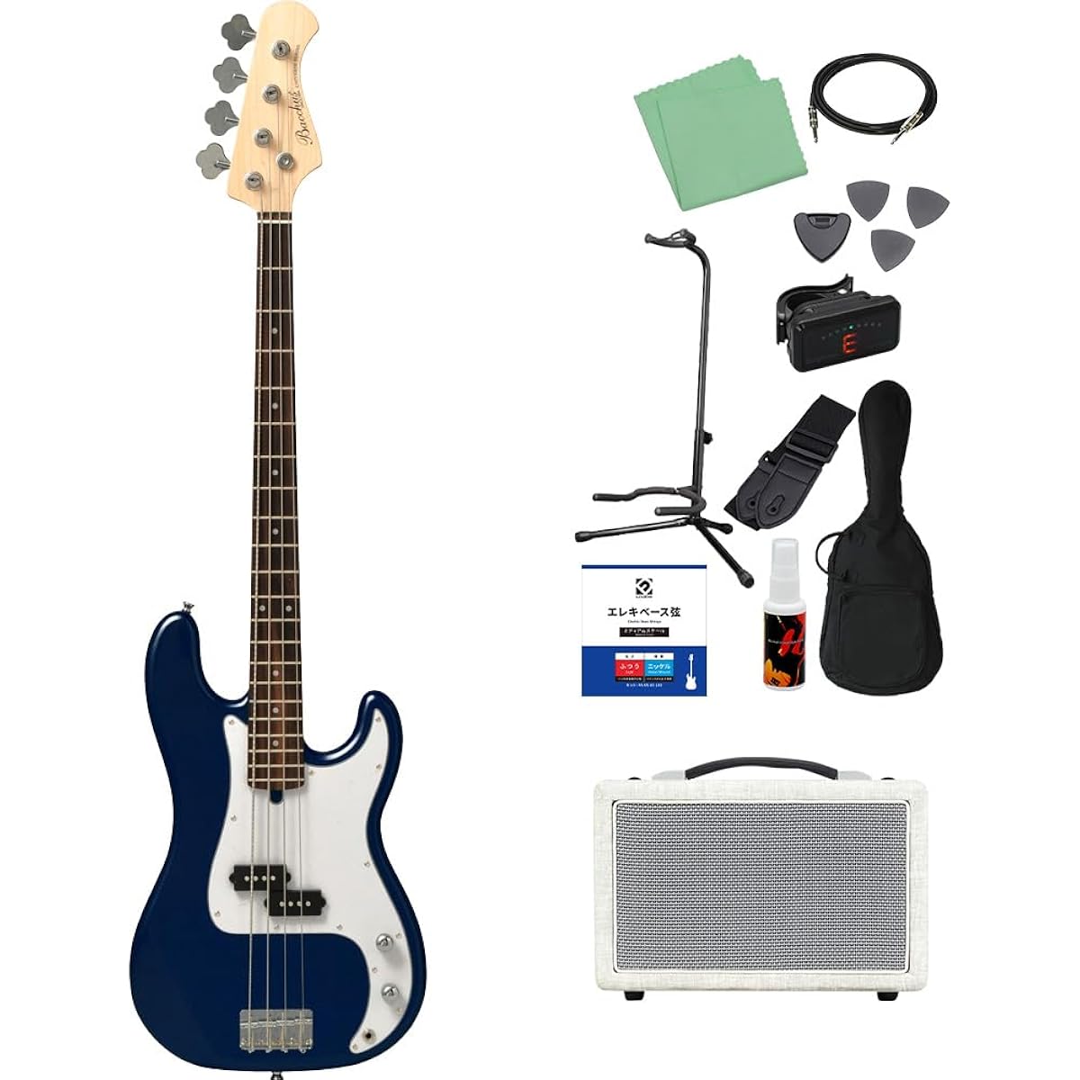 Bacchus BPB-1R DLPB Dark Lake Placid Blue Bass Beginner 12-piece Set [Shimamura Music's best-selling bass amp included] Precision bass type Bacchus
