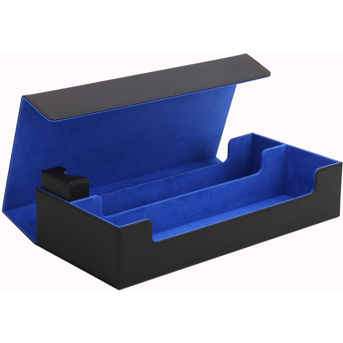 Card Game Deck Storage Box with Removable Compartments - Holds up to 550+ Cards - Double Sleeve Card Storage - PU Leather Comfortable Touch - YugiOh/MTG/Tcg/Ultimate Guard/Commander Card Holder Storage Case… (Blue )