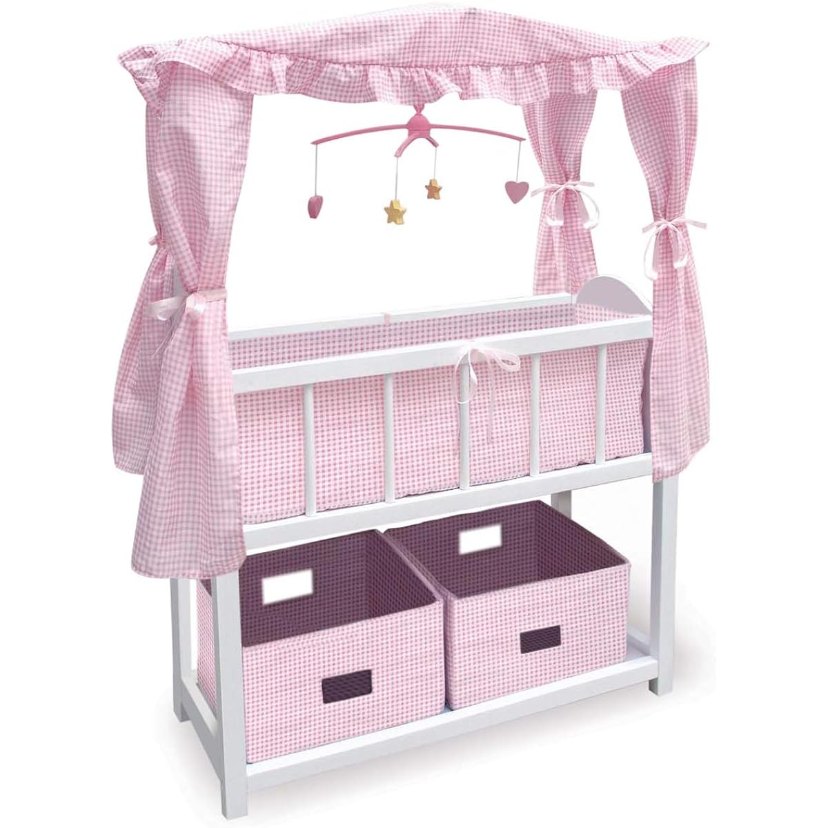 Badger Basket Canopy Doll Crib with Basket, Bedding and Mobile (Fits American Girl Dolls)