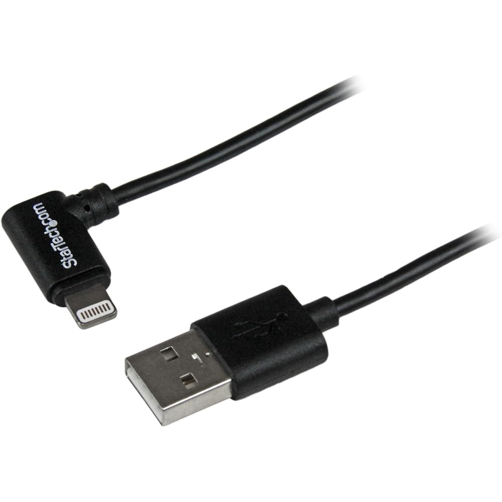 StarTech.com 2m L-shaped Lightning to USB Cable Black Apple MFi Certified Compatible with iPhone/iPod/iPad USBLT2MBR
