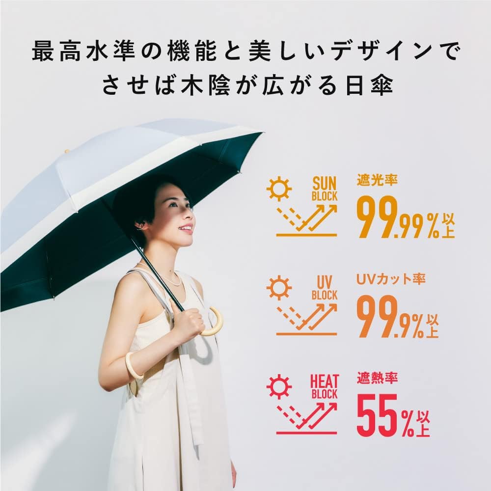Waterfront Folding Umbrella, Parasol and Rain Umbrella [Official Limited] COKAGE+ Wooden Hand Cut Lily White 50cm Highest Standard Parasol UV Protection 99.9% Women's S350-0734WH1-BD