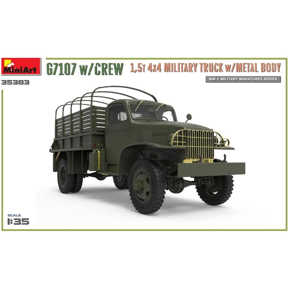 Miniart 1/35 US Army G7107 1.5t 4x4 Cargo Truck Metal Cargo 3 Crew Figures Plastic Model MA35383