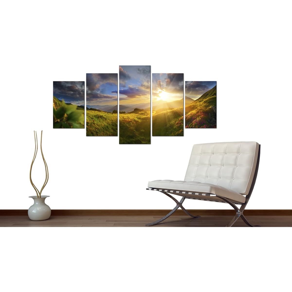 artgeist Textured Canvas Wall Art Nature Mountain 40x20inch - 5 Pieces Painting Canvas Prints Picture Artwork Image Framed Contemporary Modern Photo Wall Home Landscape Sky c-C-0058-b-m