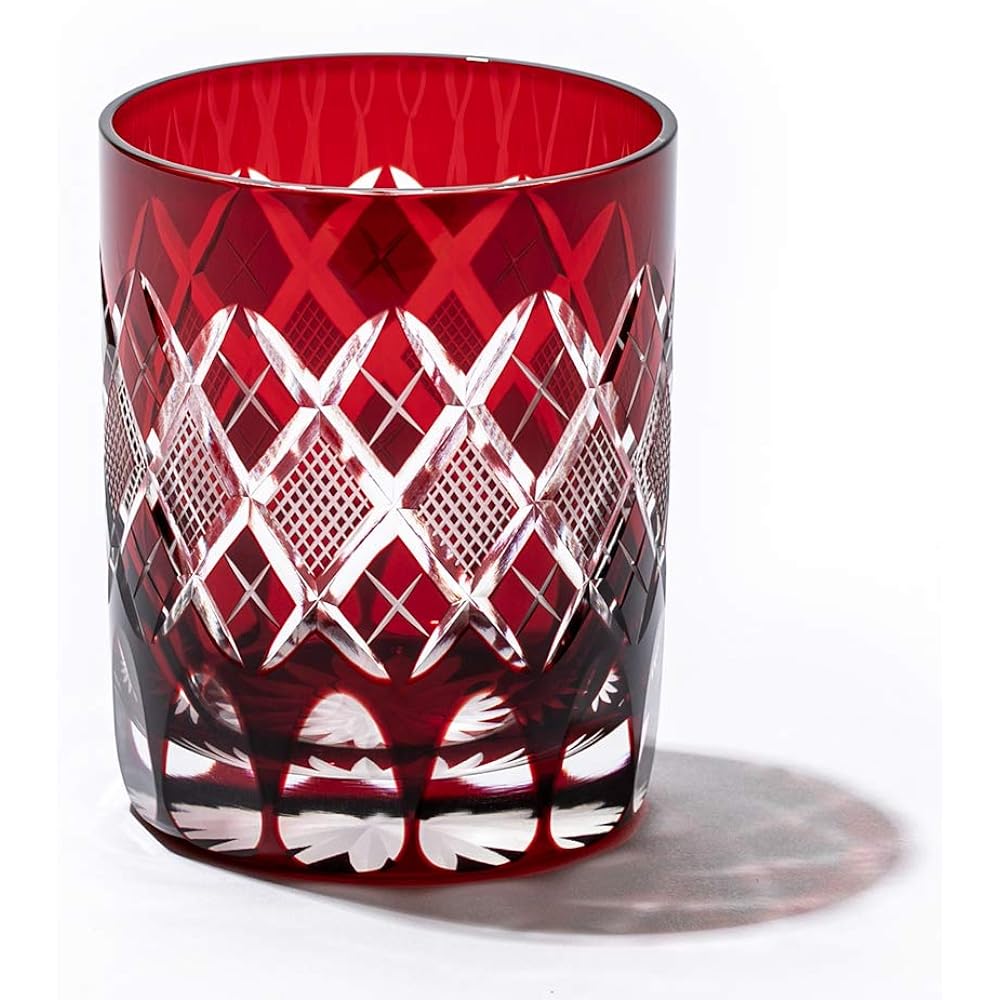 [Taimuro Kobo Official] Edo Kiriko Yarai Fish Crest Old Glass (Red) TB90415R Wooden Box Made in Japan