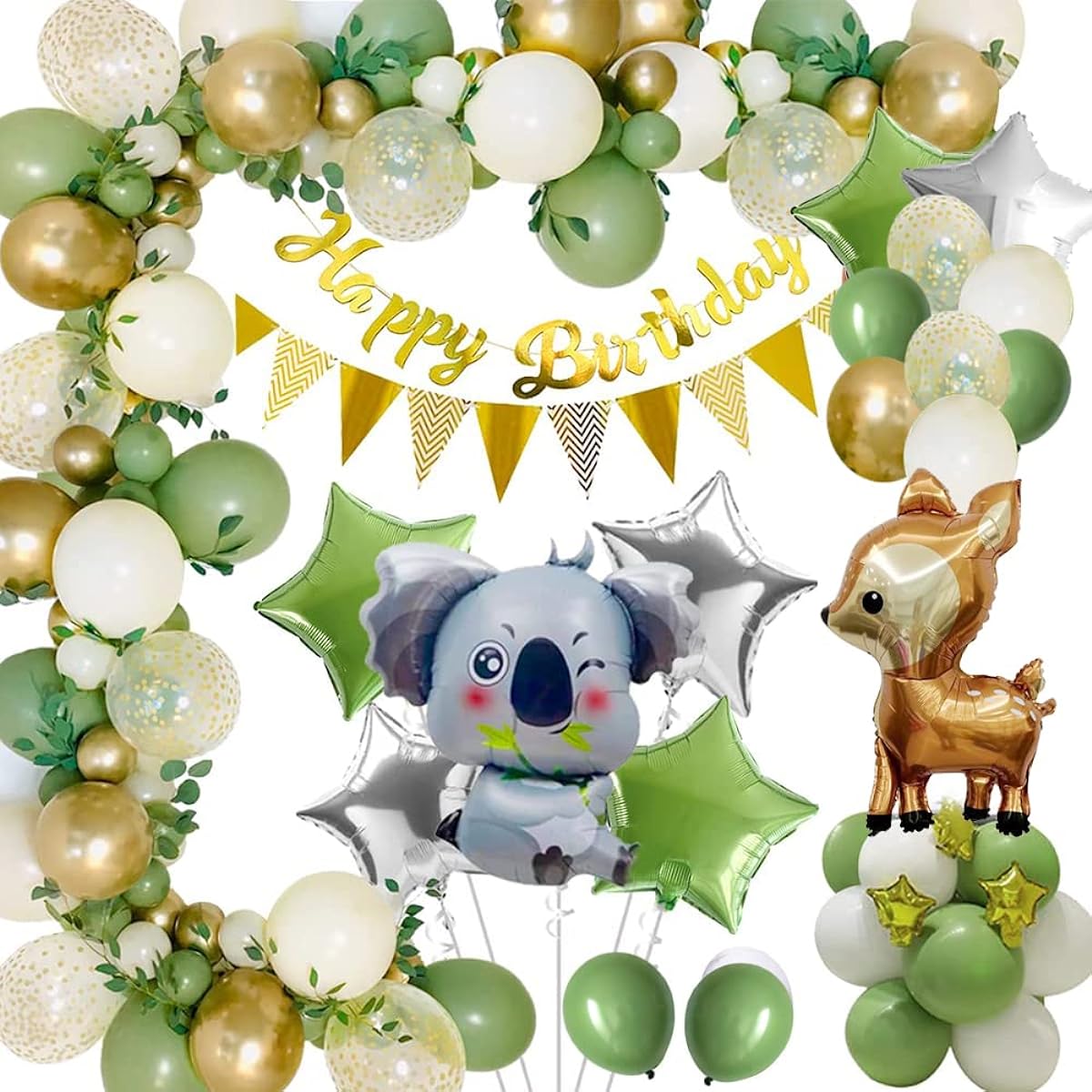 TOBENUB Birthday Decorations for Kids Boys, Jungle Birthday Party Decorations Supplies Set, Happy Banner Foil Balloons, Jungle Theme Birthday Party Decorations, 1st 2nd 3rd 6th 8th for Boys