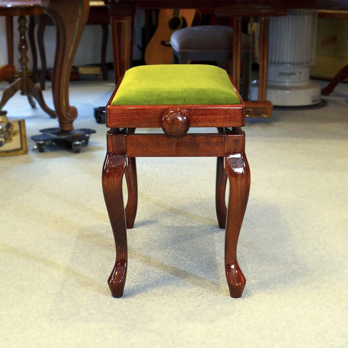 DISCACCIATI MODEL 107 SM Piano Chair Italy Original (Wooden Mahogany Color Polished Seat Green, MODEL 107SM Cat Feet)