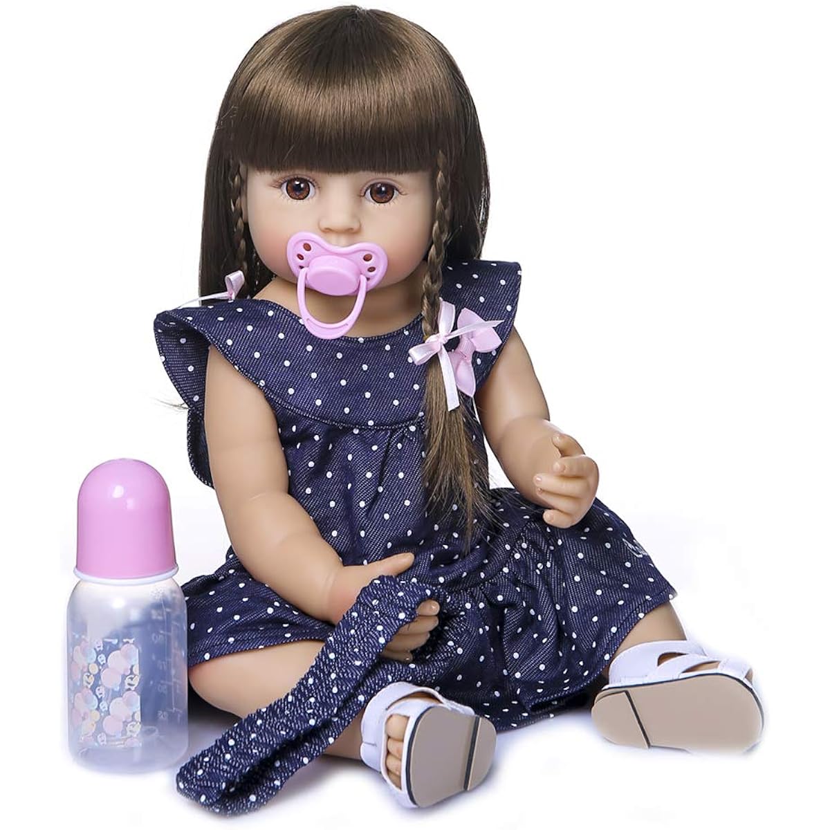 Anano 22" Soft Baby Girl Doll Full Body Silicone Reborn Baby Girl Doll Long Hair Lifelike Reborn Doll for 5 Year Old Girl