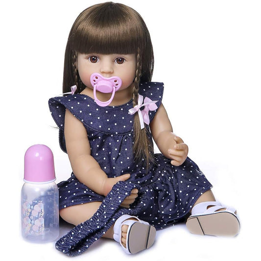 Anano 22" Soft Baby Girl Doll Full Body Silicone Reborn Baby Girl Doll Long Hair Lifelike Reborn Doll for 5 Year Old Girl