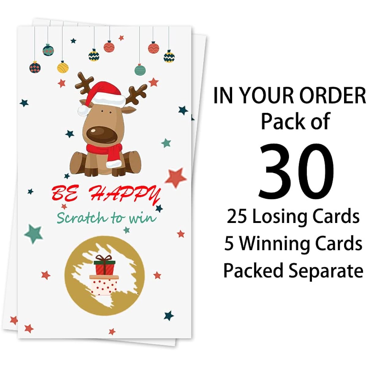 REWIDPARTY Christmas Elk Scratch Off Cards (Pack of 30) Christmas Party Game Tickets Festive Raffle Tickets Christmas Holiday Games Supplies Activities for Kids and Adults