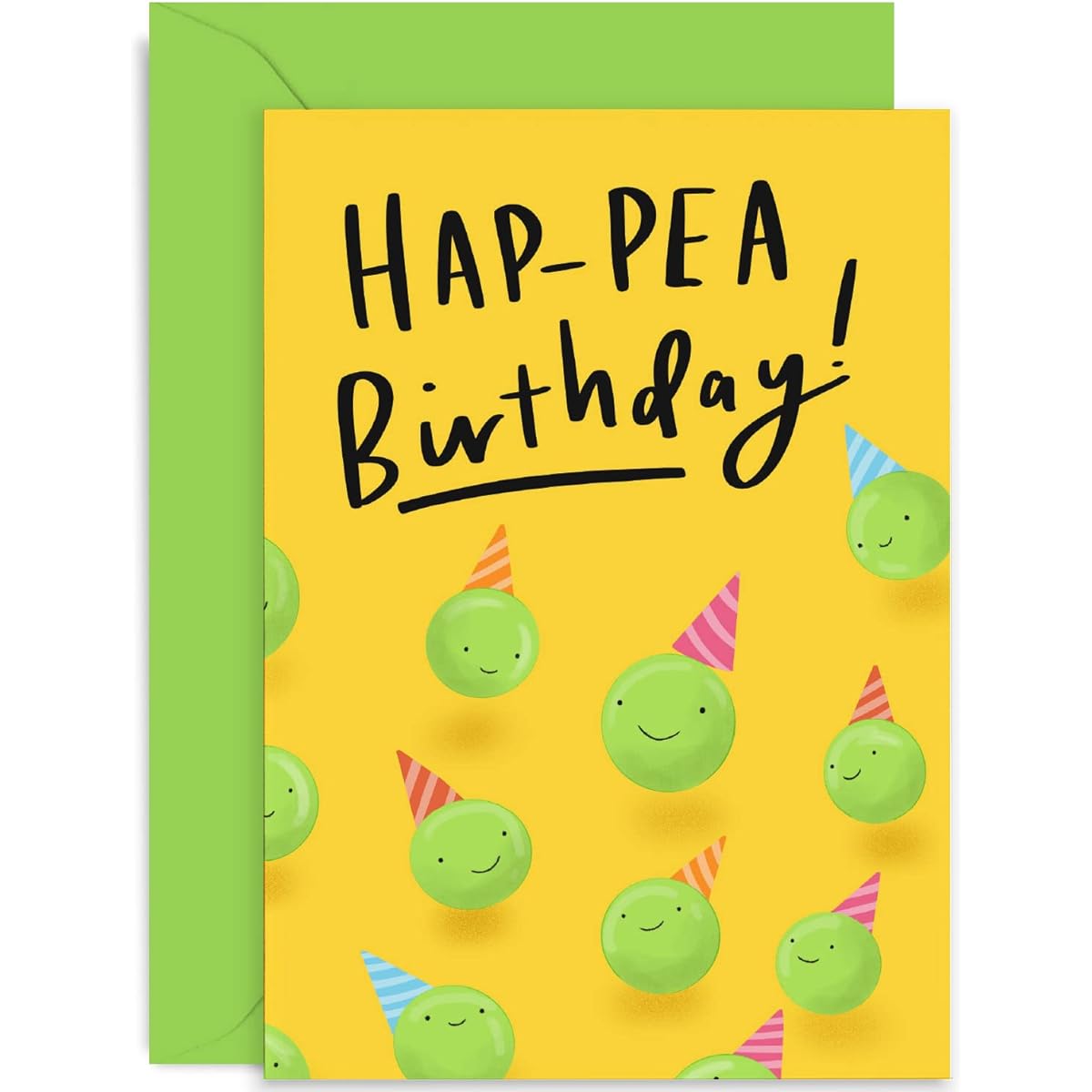 Old English Co. Hap-Pea Birthday Card for Unisex - Funny Pea Pun Birthday Card - Birthday Card for Son/Daughter/Mother/Dad/Brother/Sister | Blank Inside with Envelope