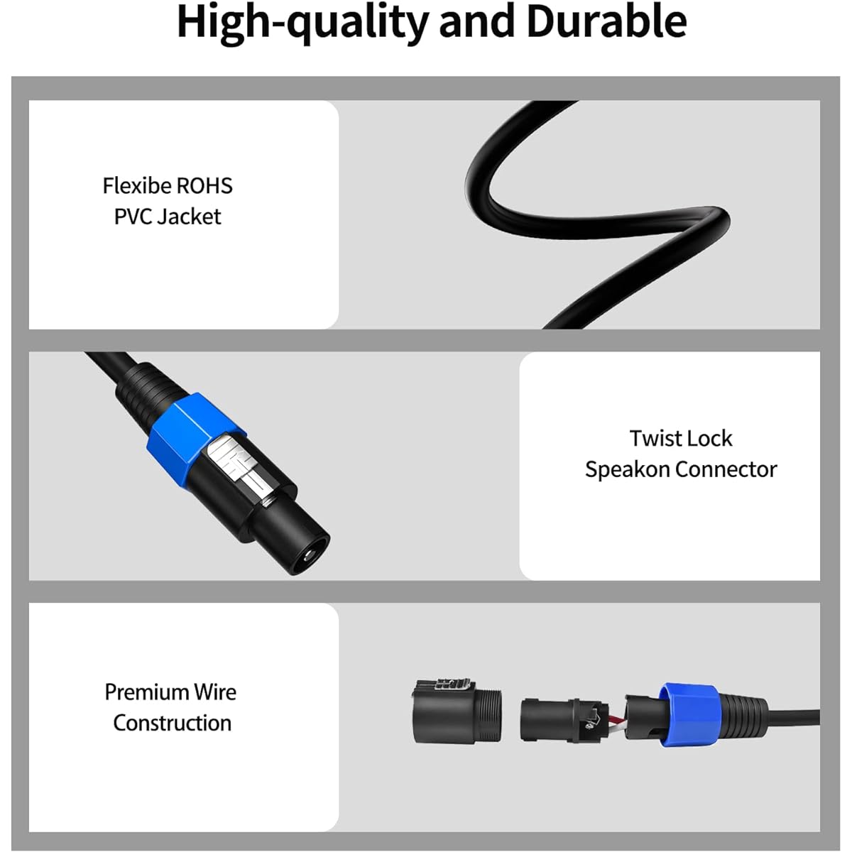 Wdpqyy 2 Pack 100ft Audio Speakon to Speakon Cable Professional 12AWG Gauge Wire Audio Speaker Cable with Twist Lock